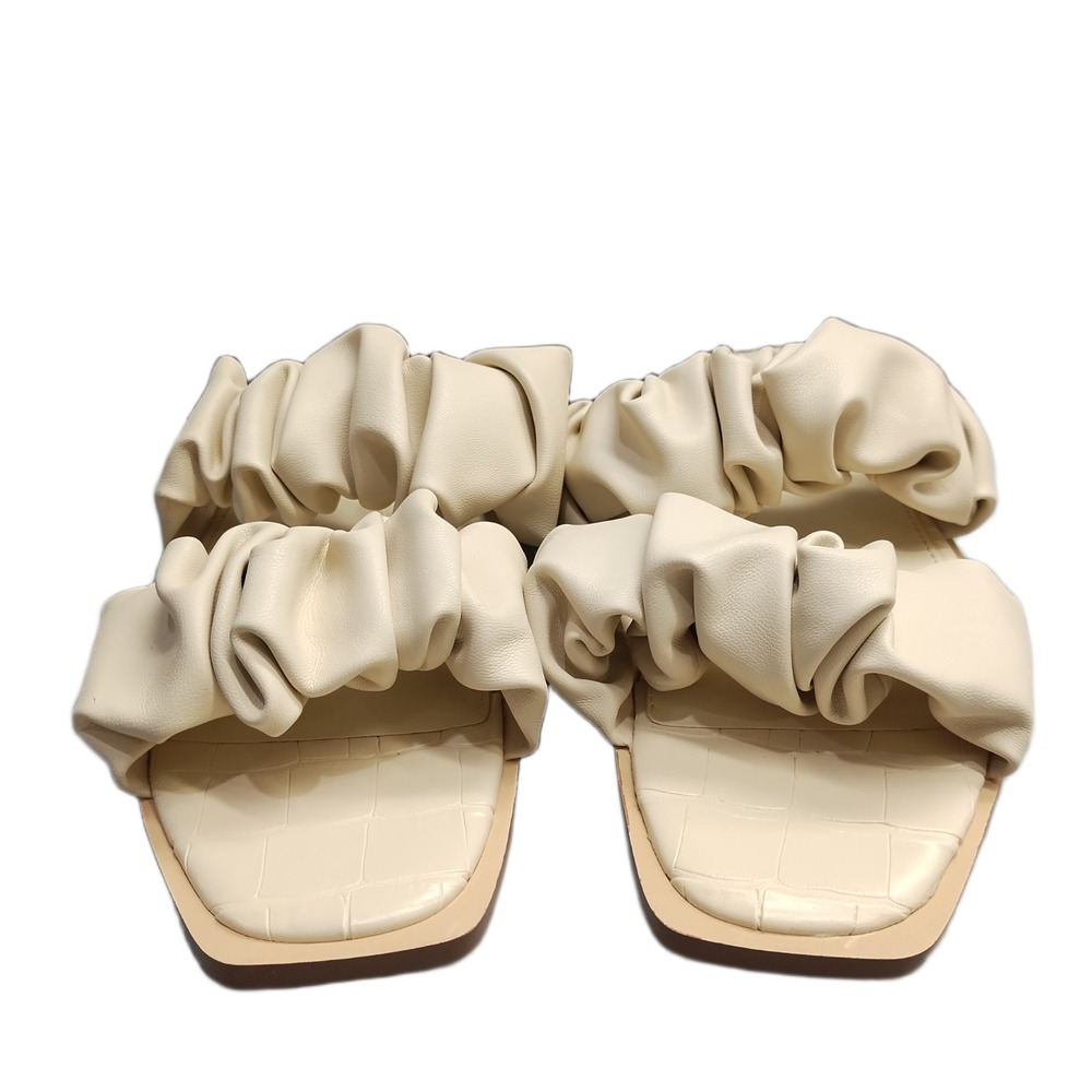 Circus by Sam Edelman Iggy Slide Sandals Womens Size 7.5 Beige Ruched Straps EUC